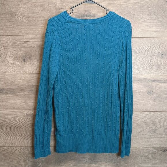Tommy Hilfiger Teal V-Neck Cable Knit Sweater Top Womens Size XL - Picture 5 of 7